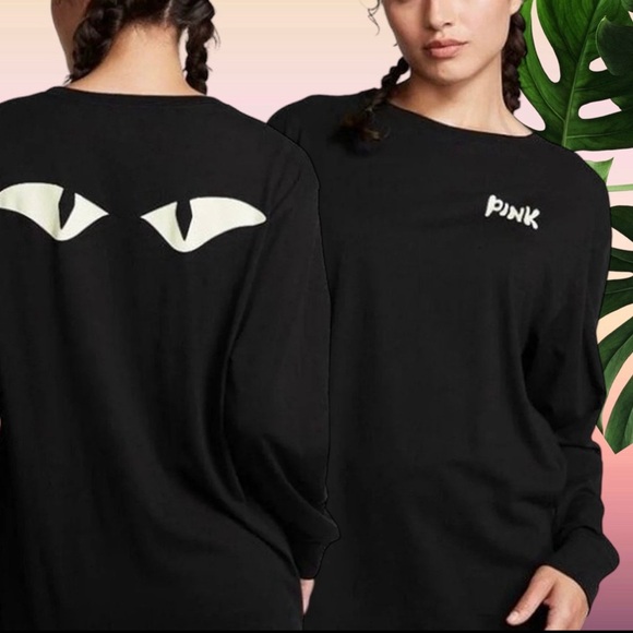 NEW VS PINK Glow in the Dark campus tee in HALLOWEEN CAT EYE LOGO - Picture 1 of 11